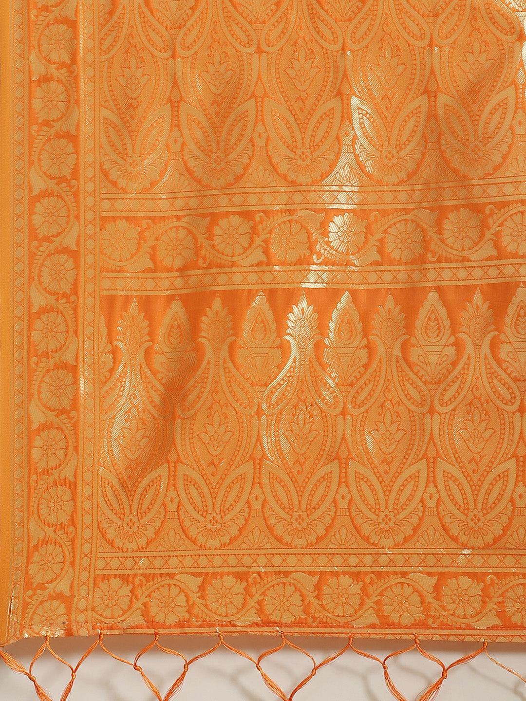 Orange Woven Design Silk Saree - ShopLibas