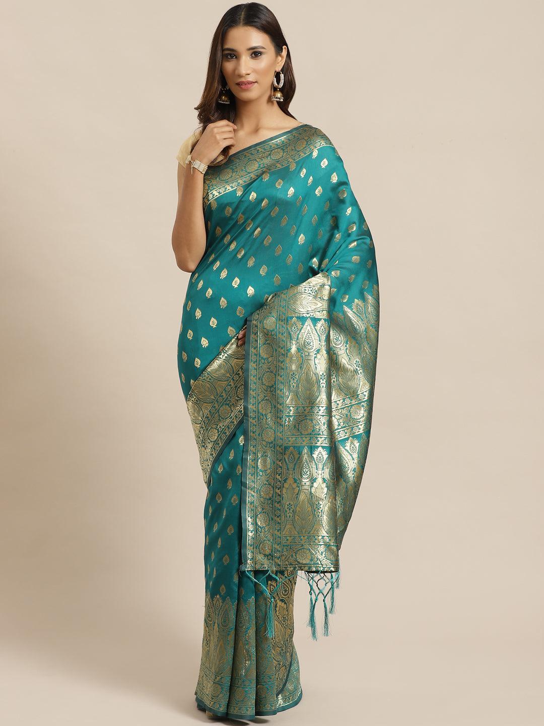 Blue Woven Design Silk Saree - ShopLibas