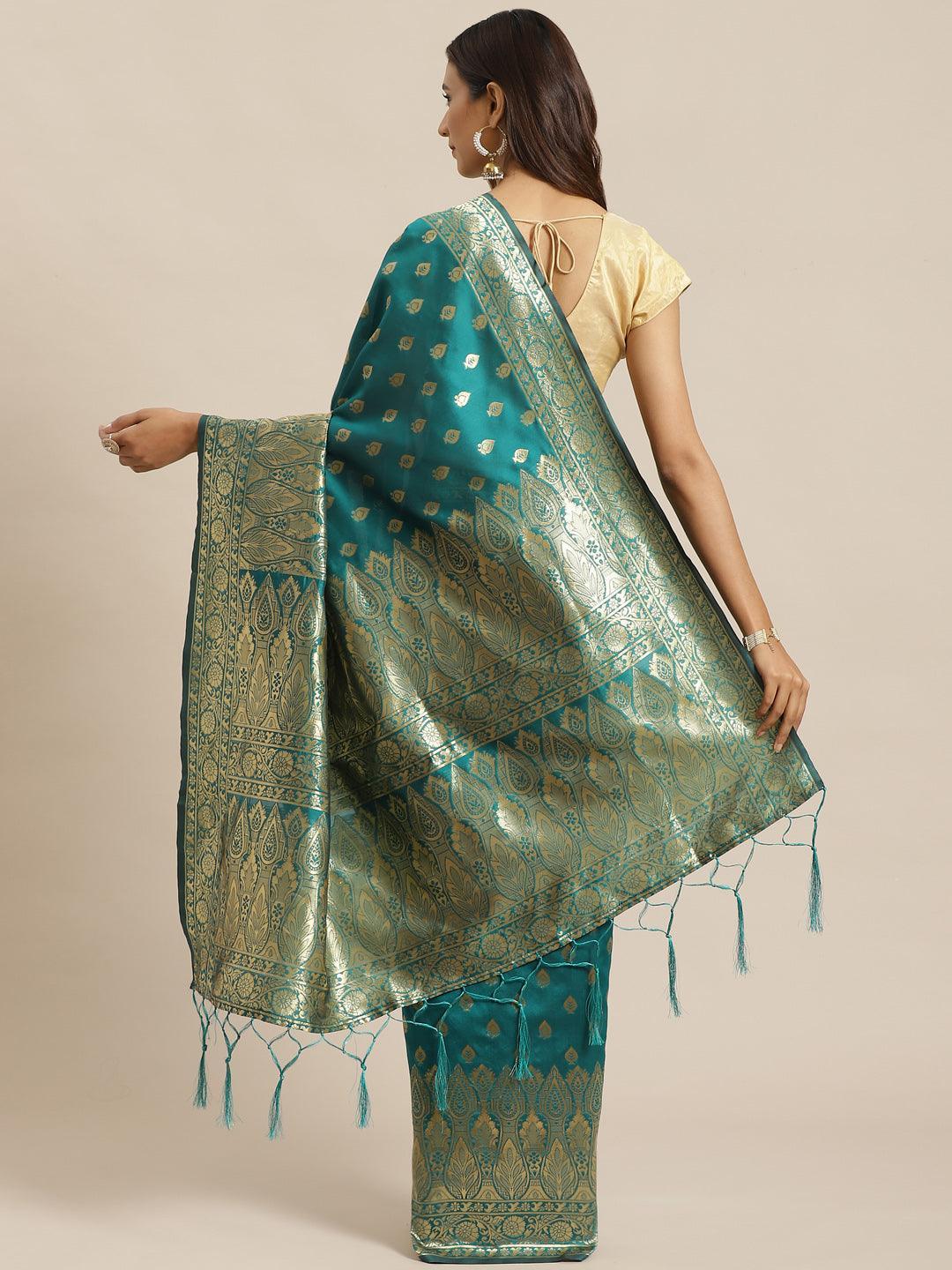 Blue Woven Design Silk Saree - ShopLibas