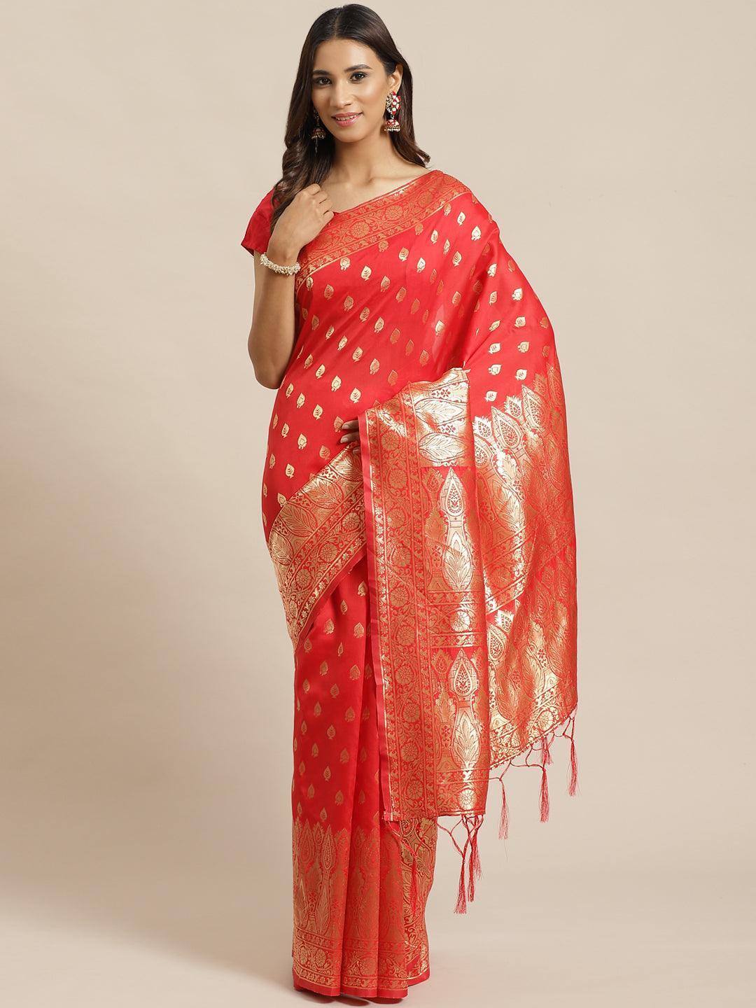 Red Woven Design Silk Saree