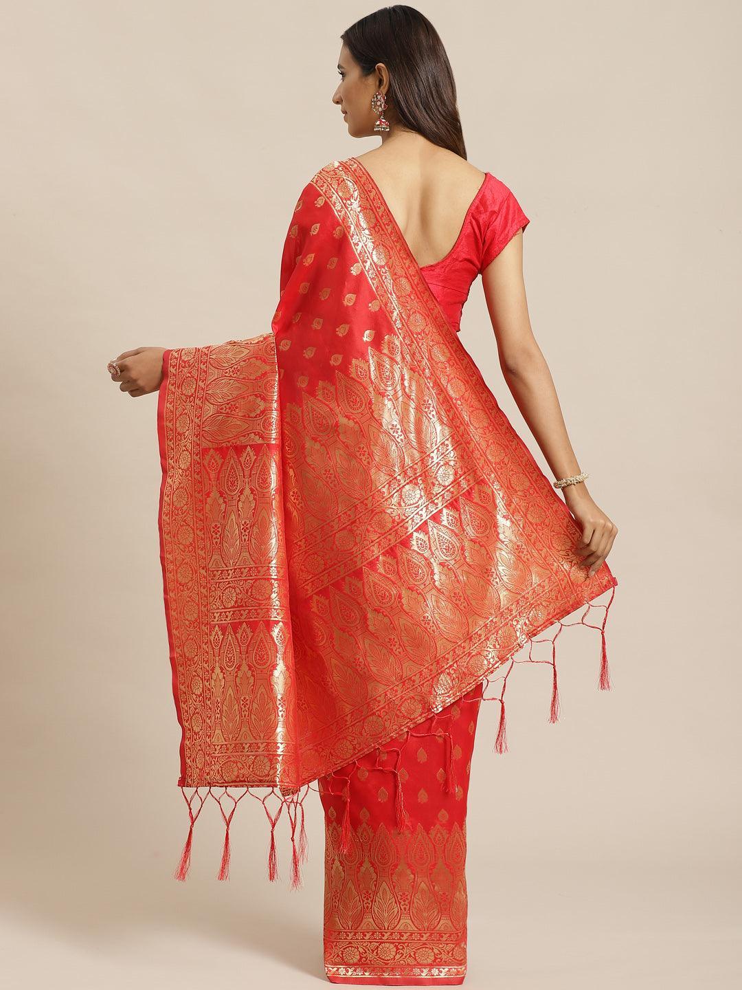 Red Woven Design Silk Saree