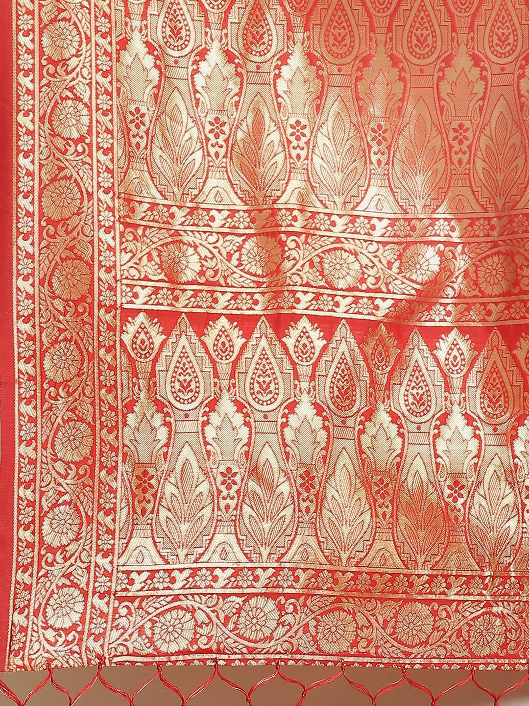 Red Woven Design Silk Saree