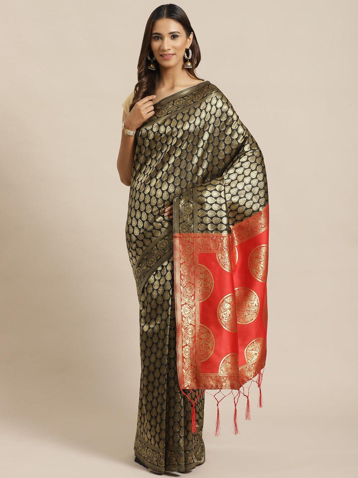 Black Woven Design Silk Saree - ShopLibas