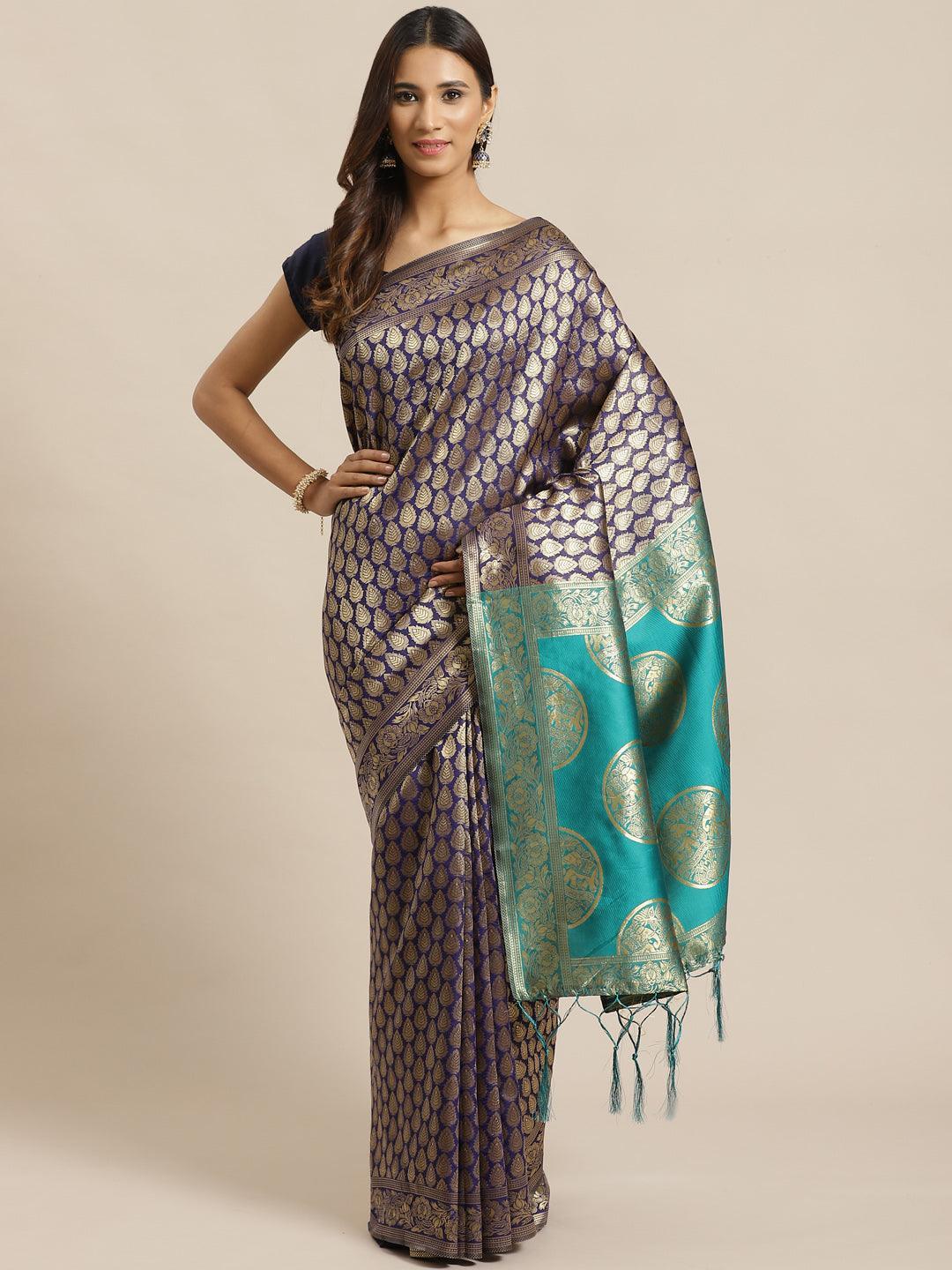 Blue Woven Design Silk Saree - ShopLibas