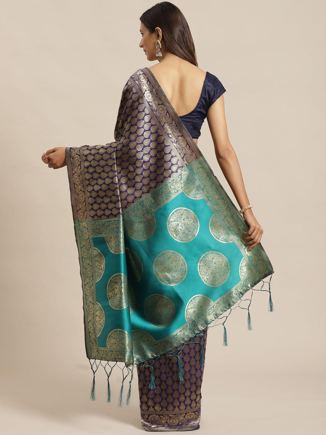 Blue Woven Design Silk Saree - ShopLibas