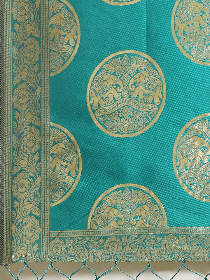 Blue Woven Design Silk Saree - ShopLibas