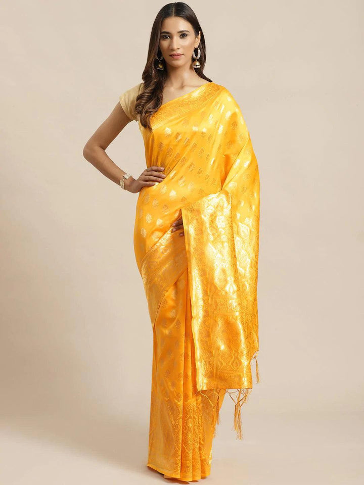 Yellow Woven Design Silk Saree - ShopLibas