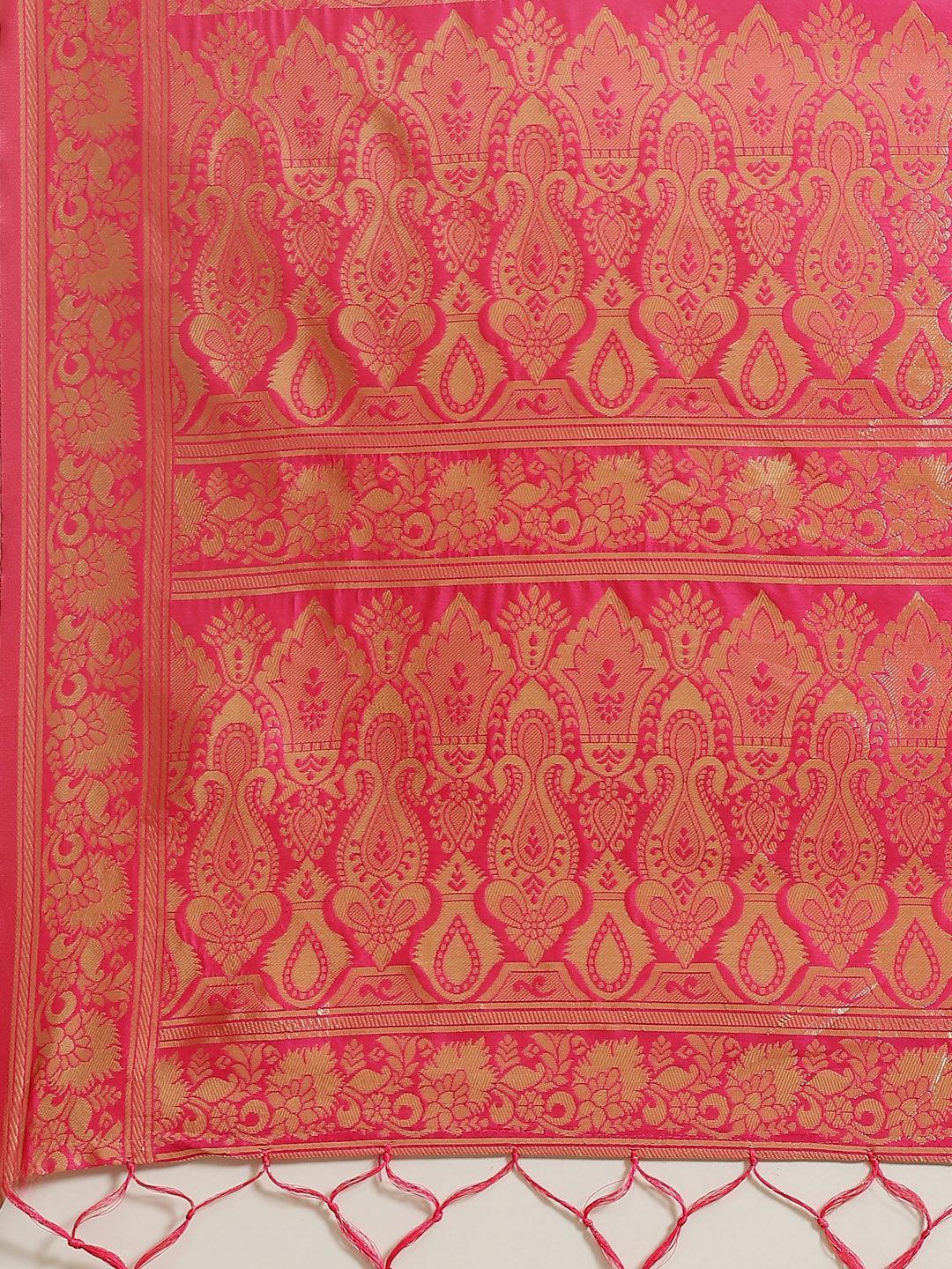 Pink Woven Design Silk Saree - ShopLibas