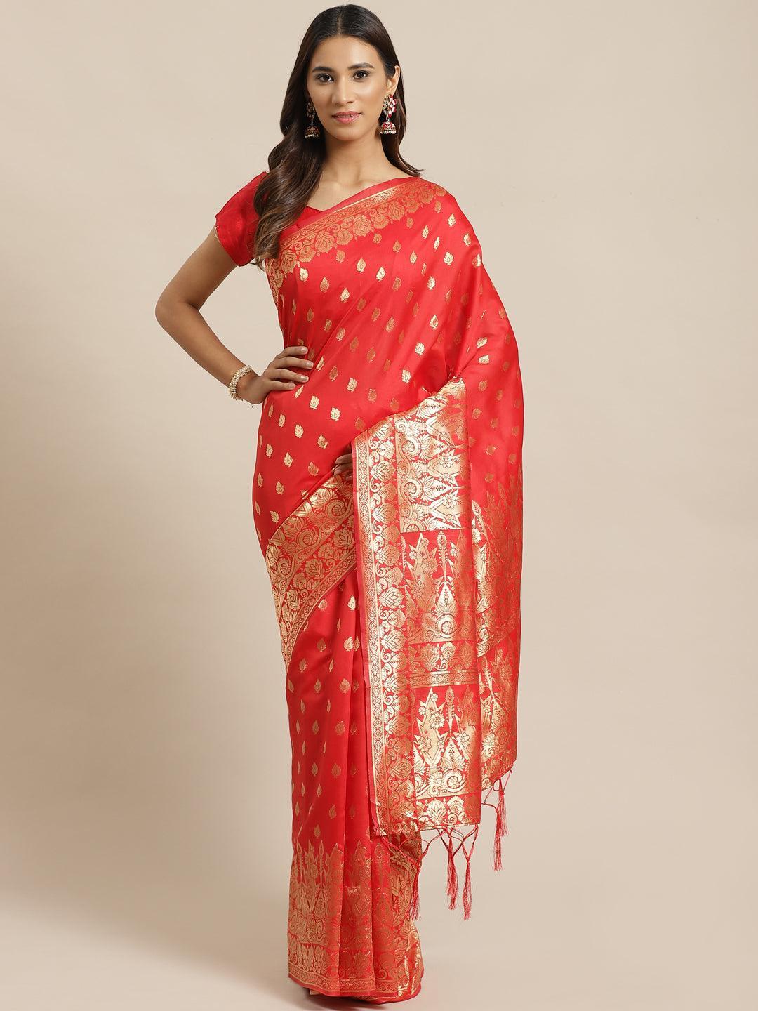 Red Woven Design Silk Saree