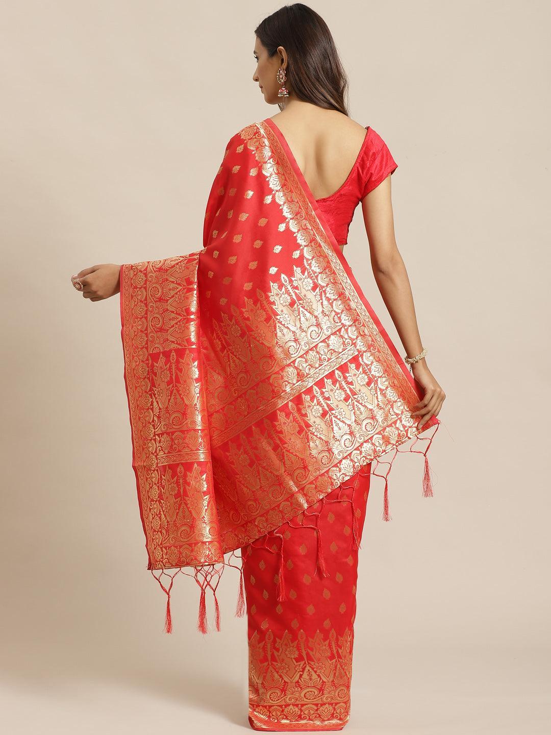 Red Woven Design Silk Saree