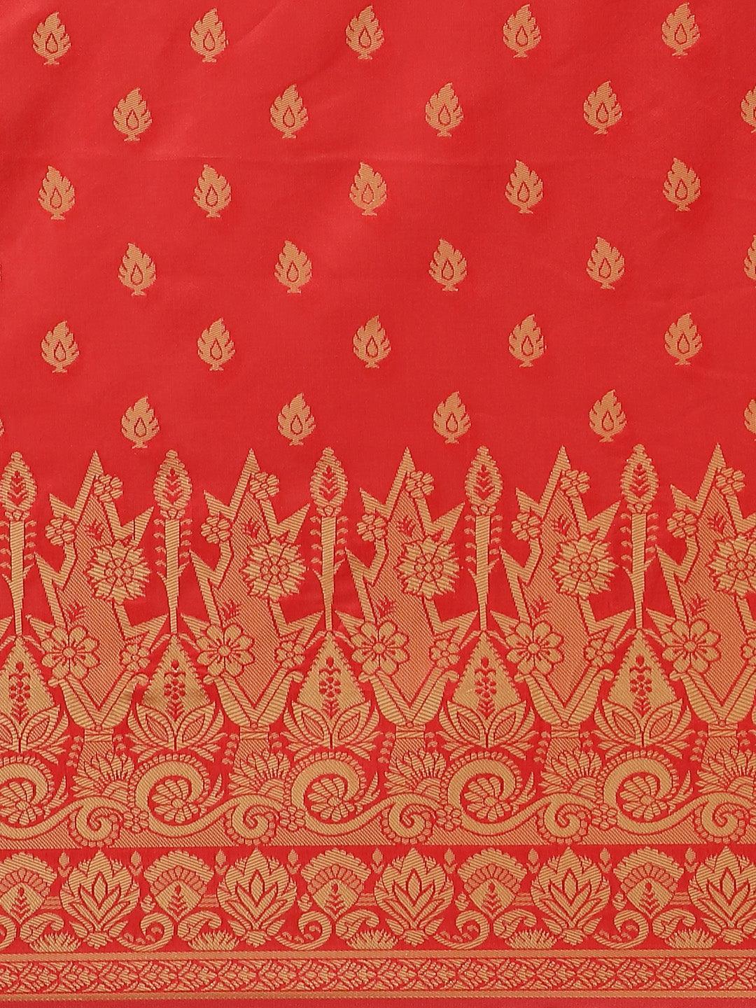 Red Woven Design Silk Saree