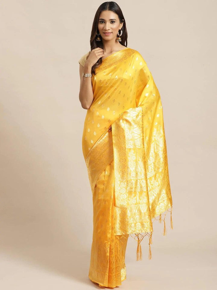 Yellow Woven Design Silk Saree - ShopLibas