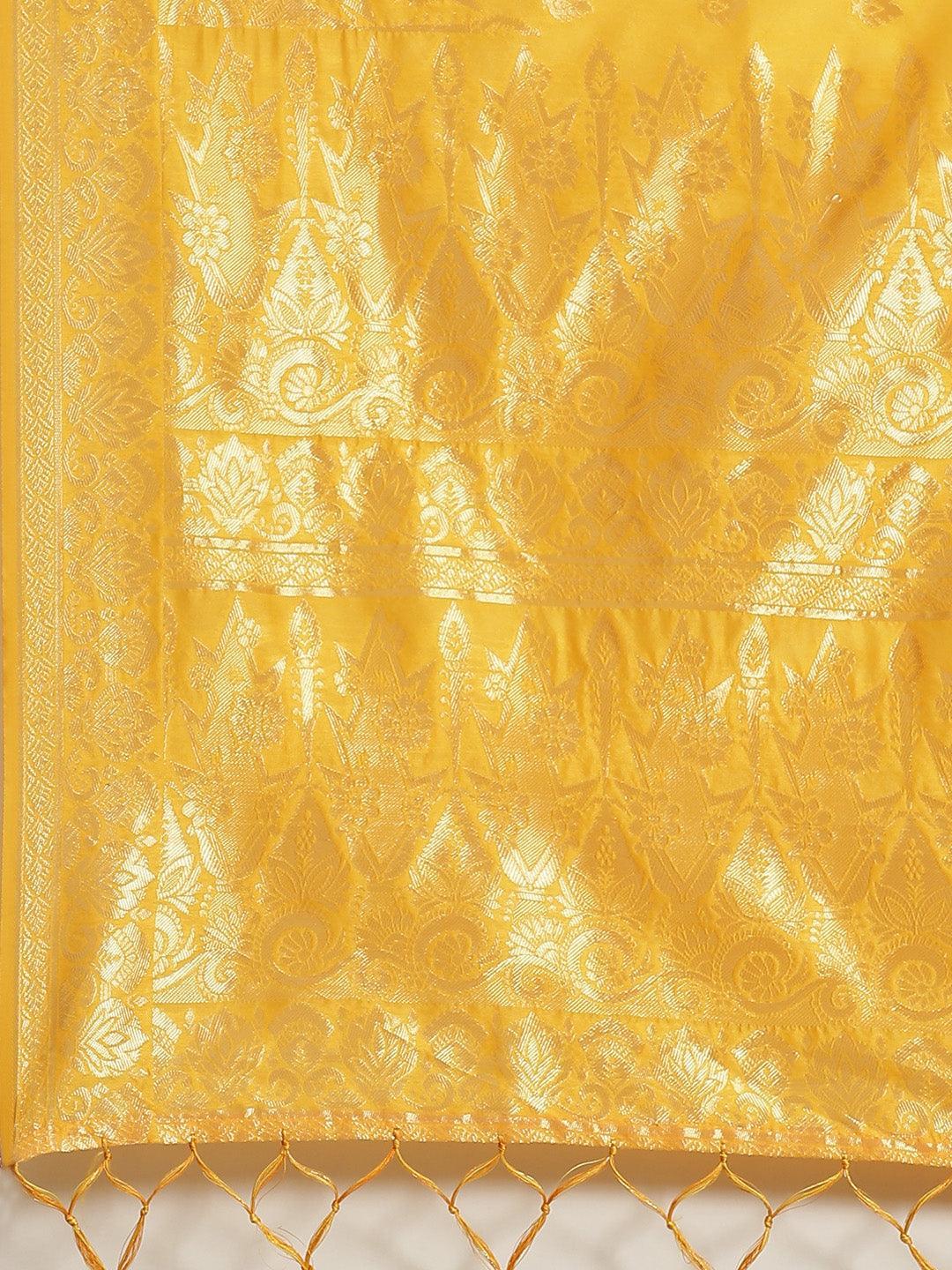 Yellow Woven Design Silk Saree - ShopLibas