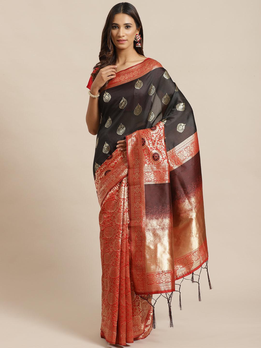 Black Woven Design Silk Saree