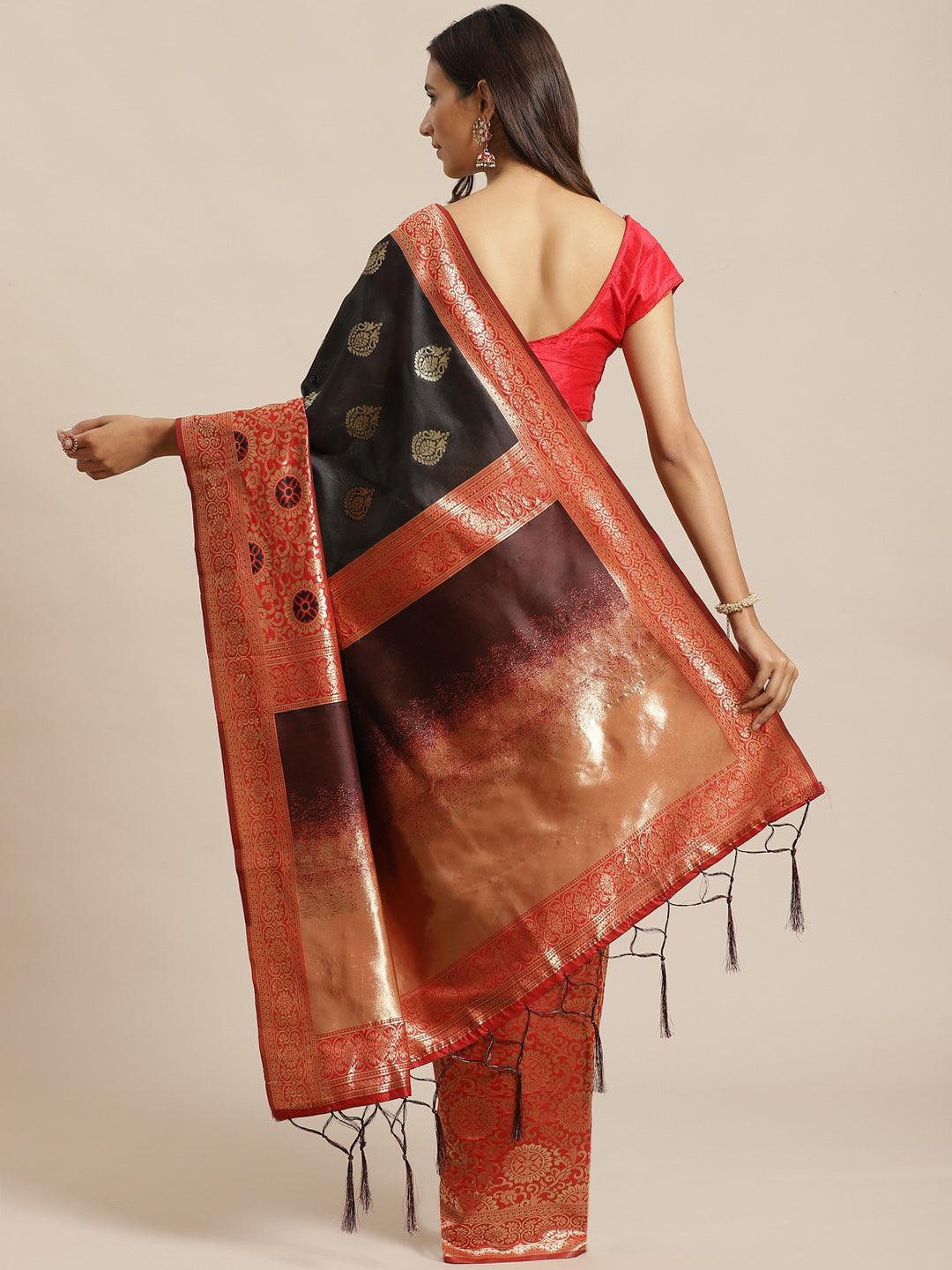 Black Woven Design Silk Saree - ShopLibas