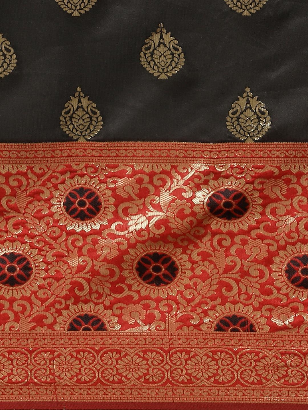 Black Woven Design Silk Saree