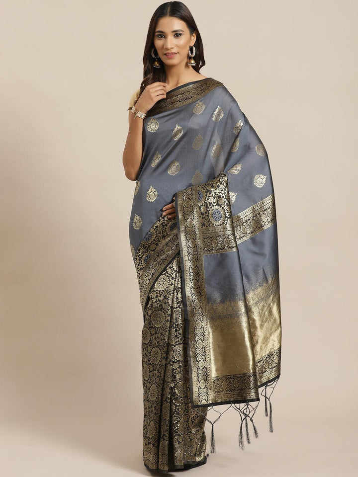 Grey Woven Design Silk Saree - ShopLibas