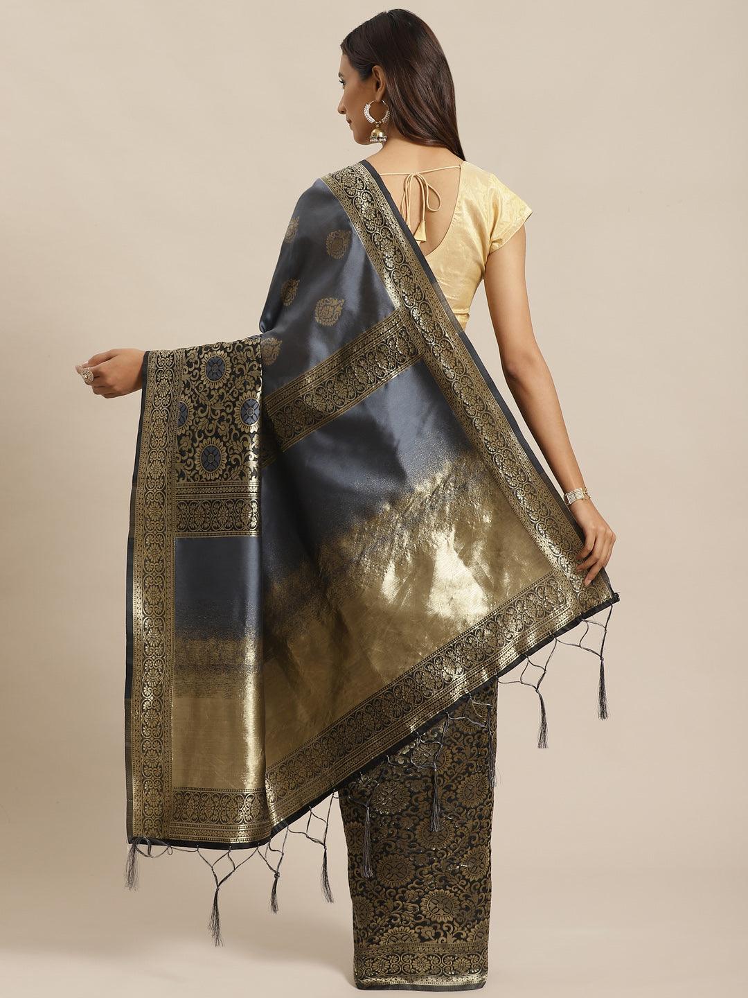 Grey Woven Design Silk Saree - ShopLibas