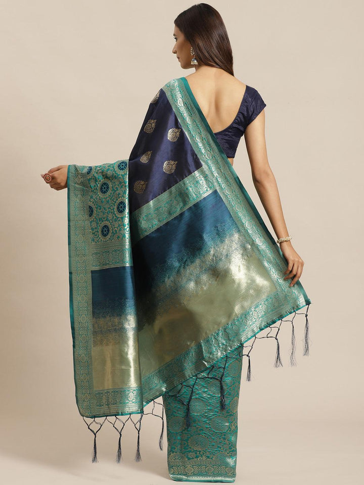 Navy Blue Woven Design Silk Saree - ShopLibas