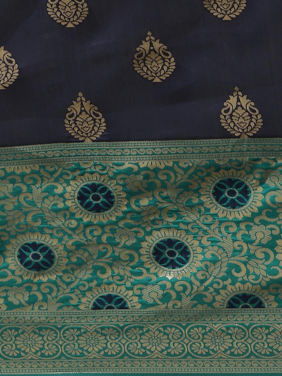 Navy Blue Woven Design Silk Saree