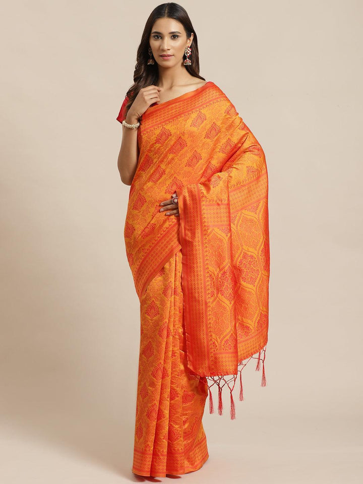 Orange Woven Design Silk Saree - ShopLibas