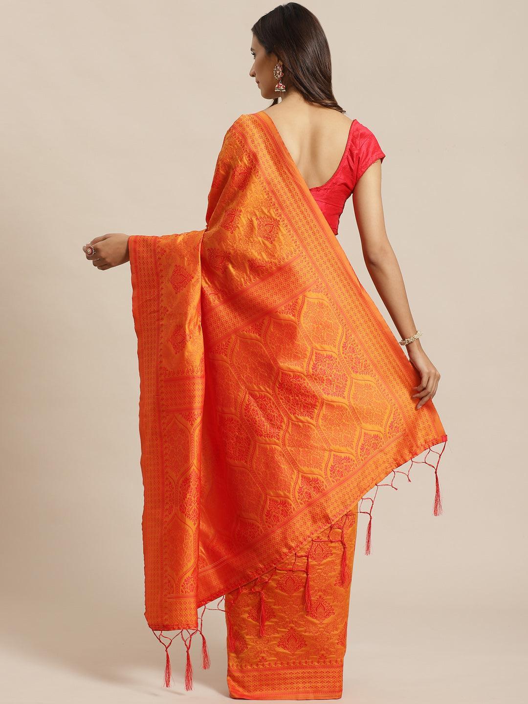 Orange Woven Design Silk Saree - ShopLibas