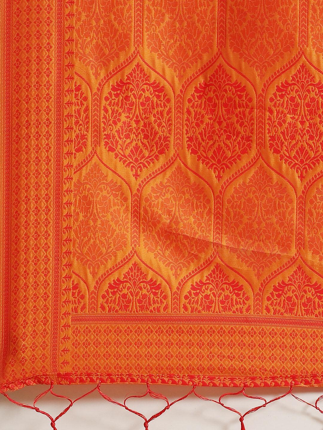 Orange Woven Design Silk Saree - ShopLibas