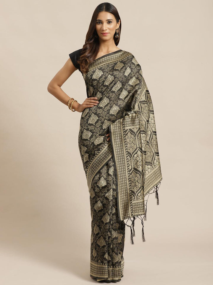 Black Woven Design Silk Saree - ShopLibas