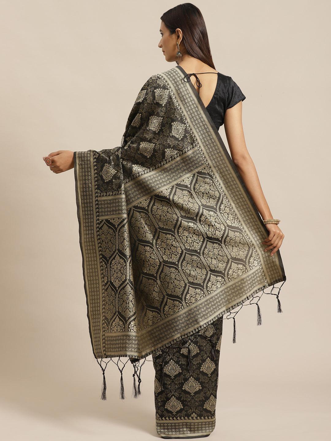 Black Woven Design Silk Saree