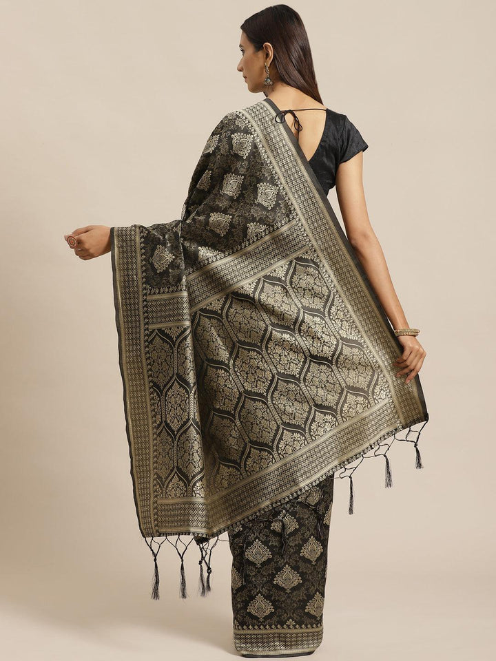 Black Woven Design Silk Saree - ShopLibas