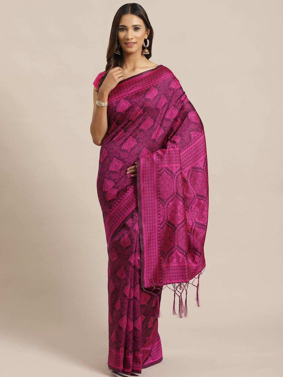 Purple Woven Design Silk Saree - ShopLibas