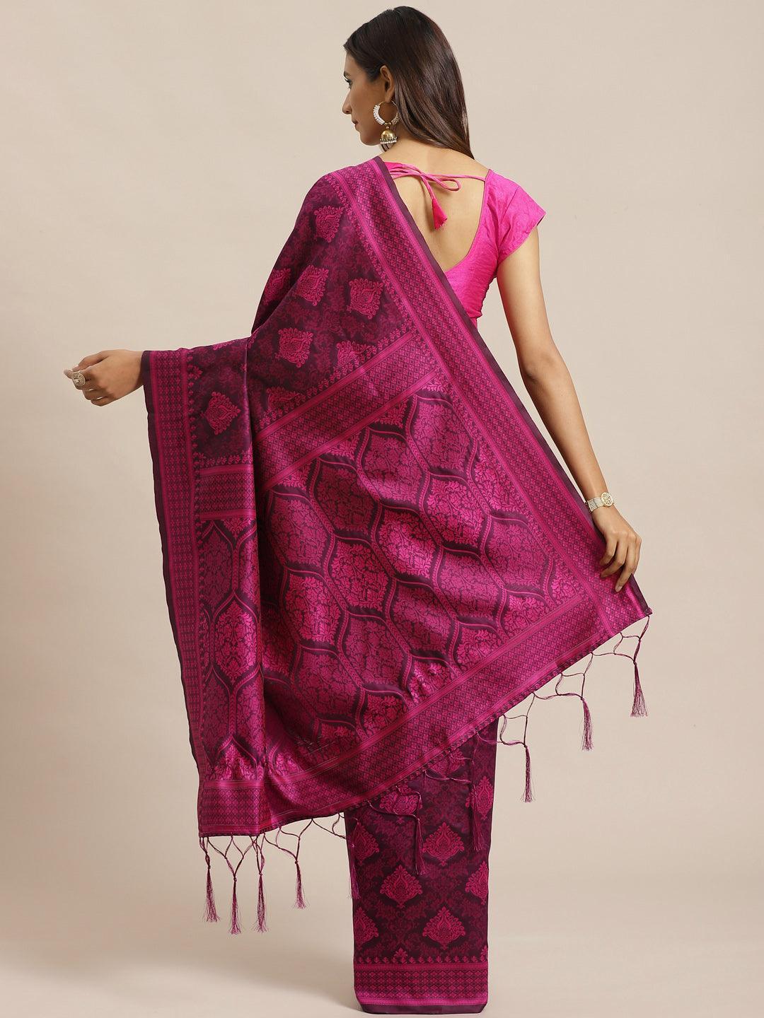 Purple Woven Design Silk Saree - ShopLibas