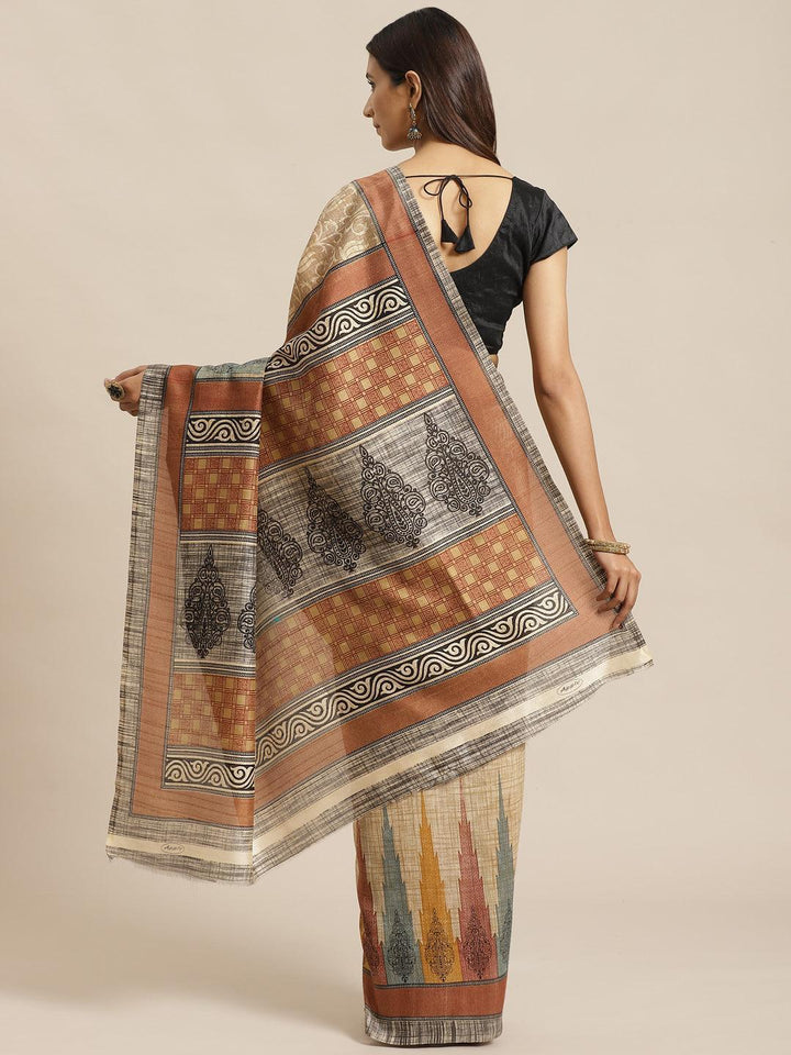 Beige Woven Design Silk Saree - ShopLibas