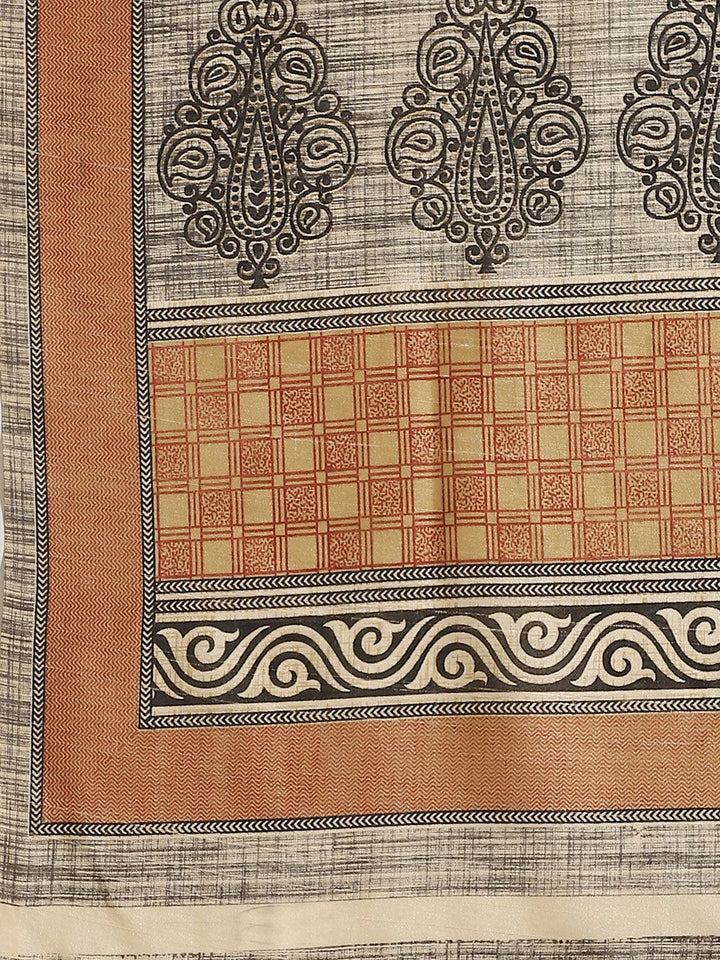 Beige Woven Design Silk Saree - ShopLibas