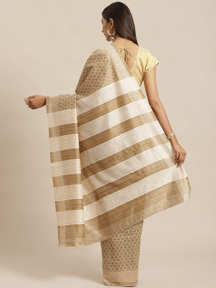 Beige Printed Silk Saree - ShopLibas