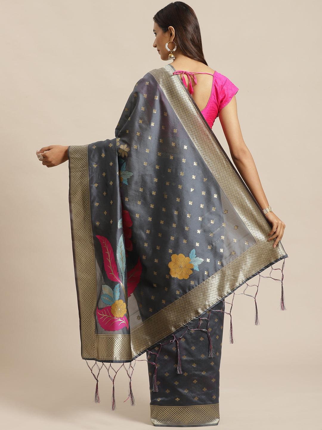 Grey Woven Design Silk Saree - ShopLibas