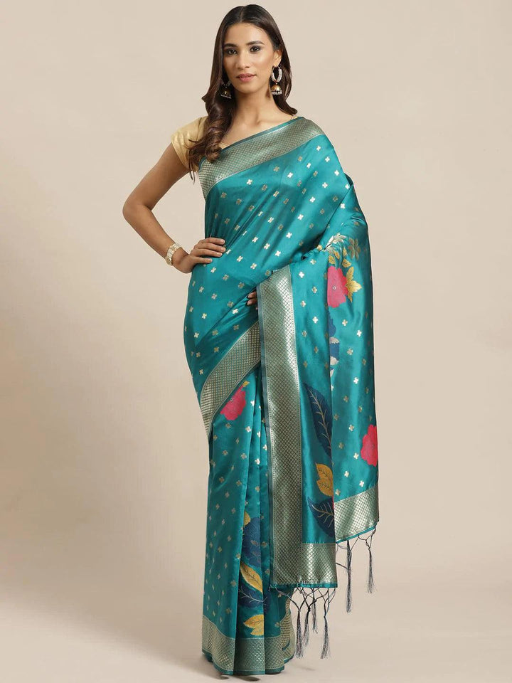 Blue Woven Design Silk Saree - ShopLibas