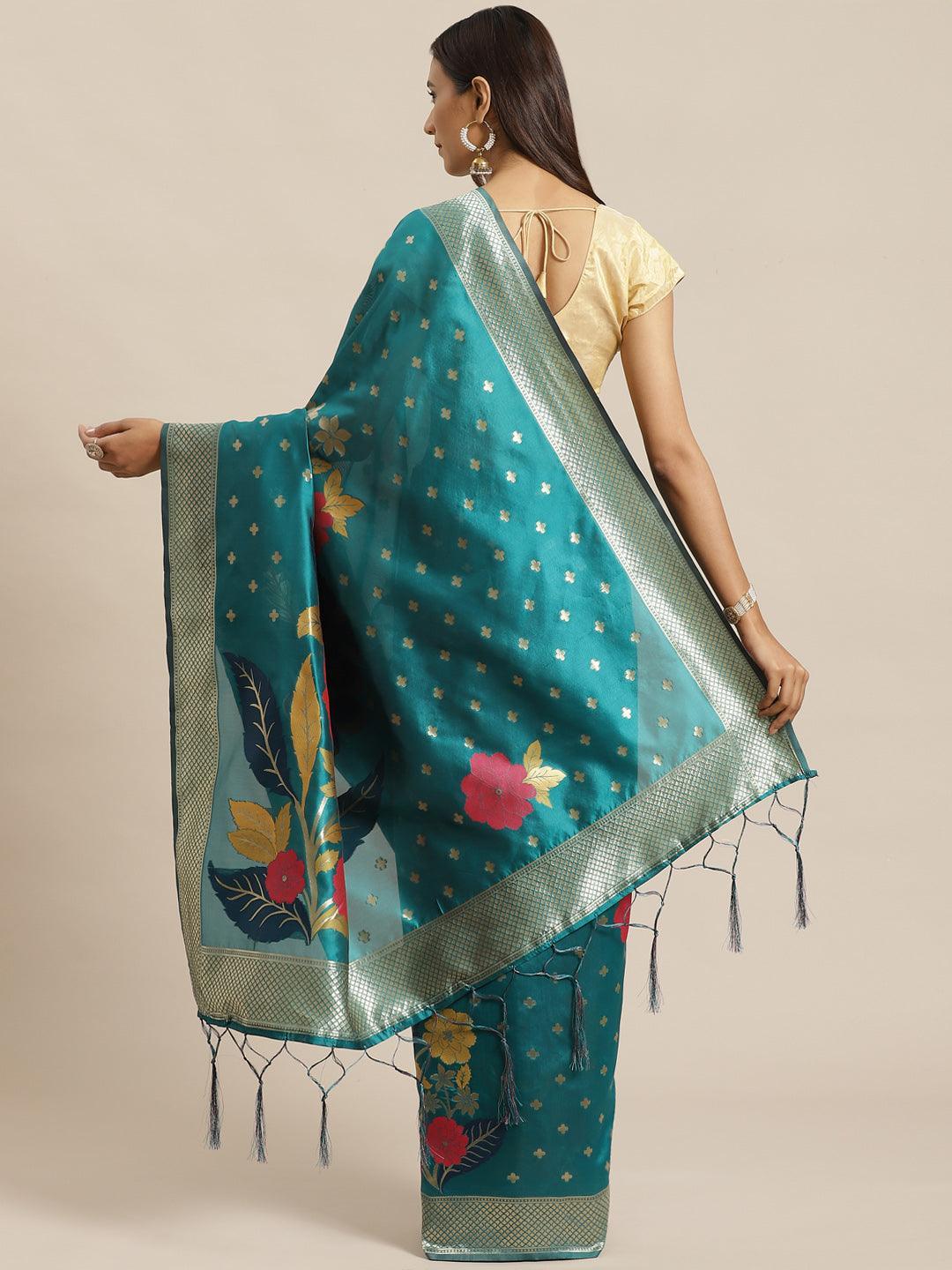 Blue Woven Design Silk Saree - ShopLibas