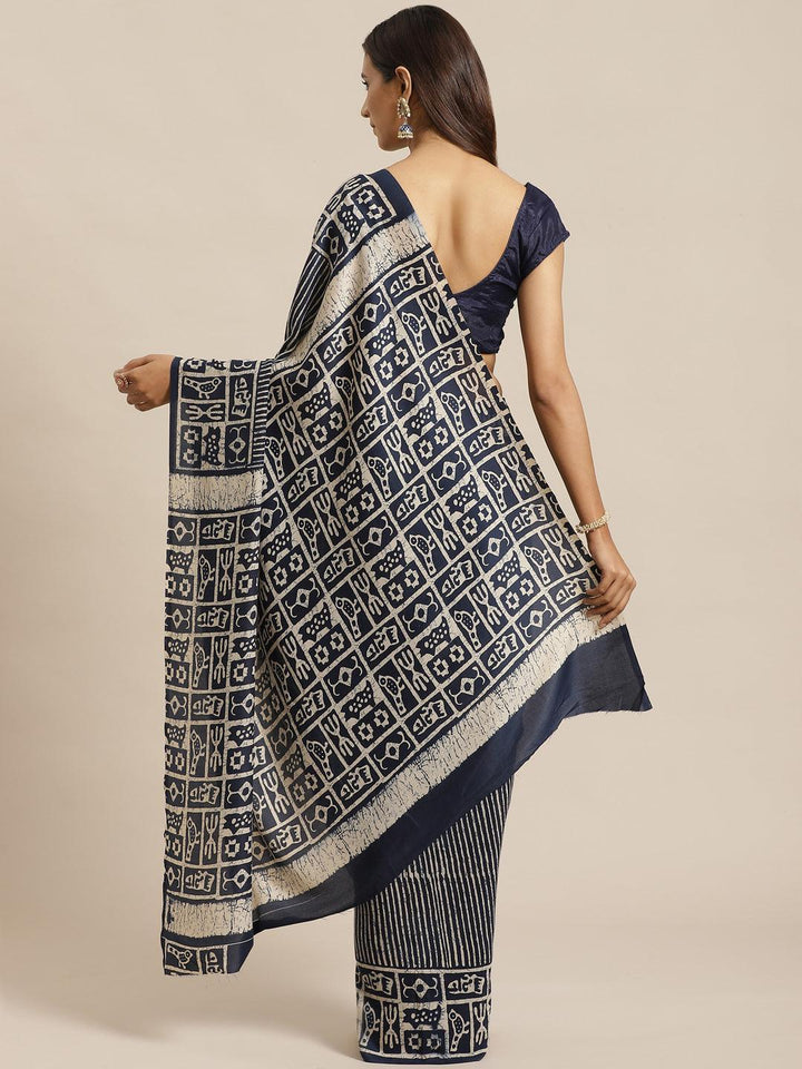 Blue Printed Silk Saree - ShopLibas