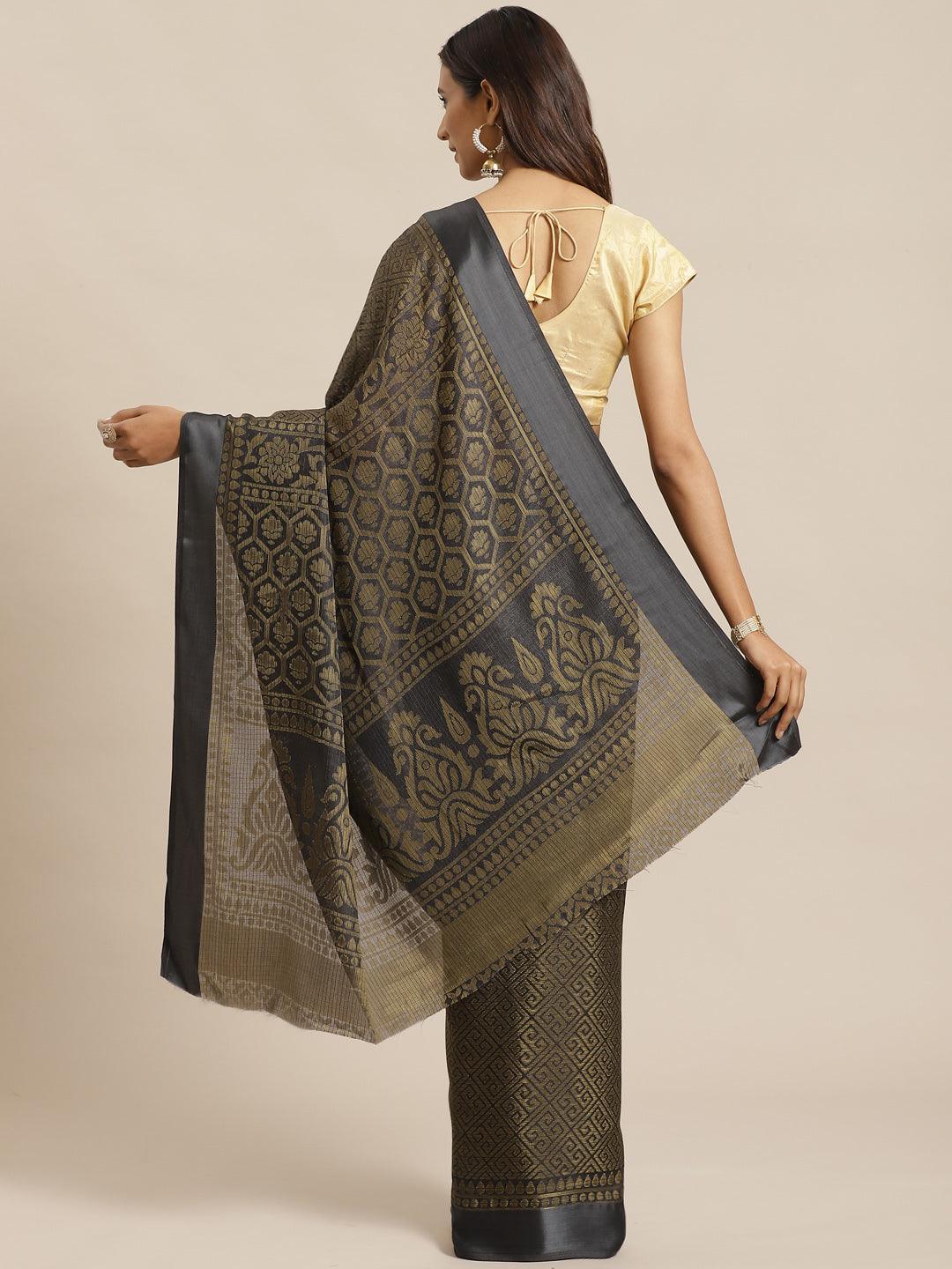 Grey Woven Design Brocade Saree - ShopLibas