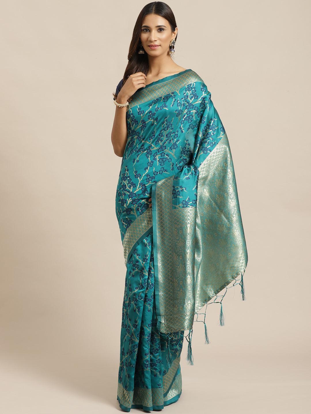 Green Woven Design Silk Saree - ShopLibas