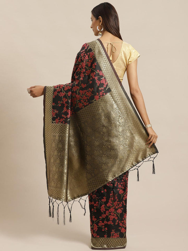 Black Woven Design Silk Saree - ShopLibas