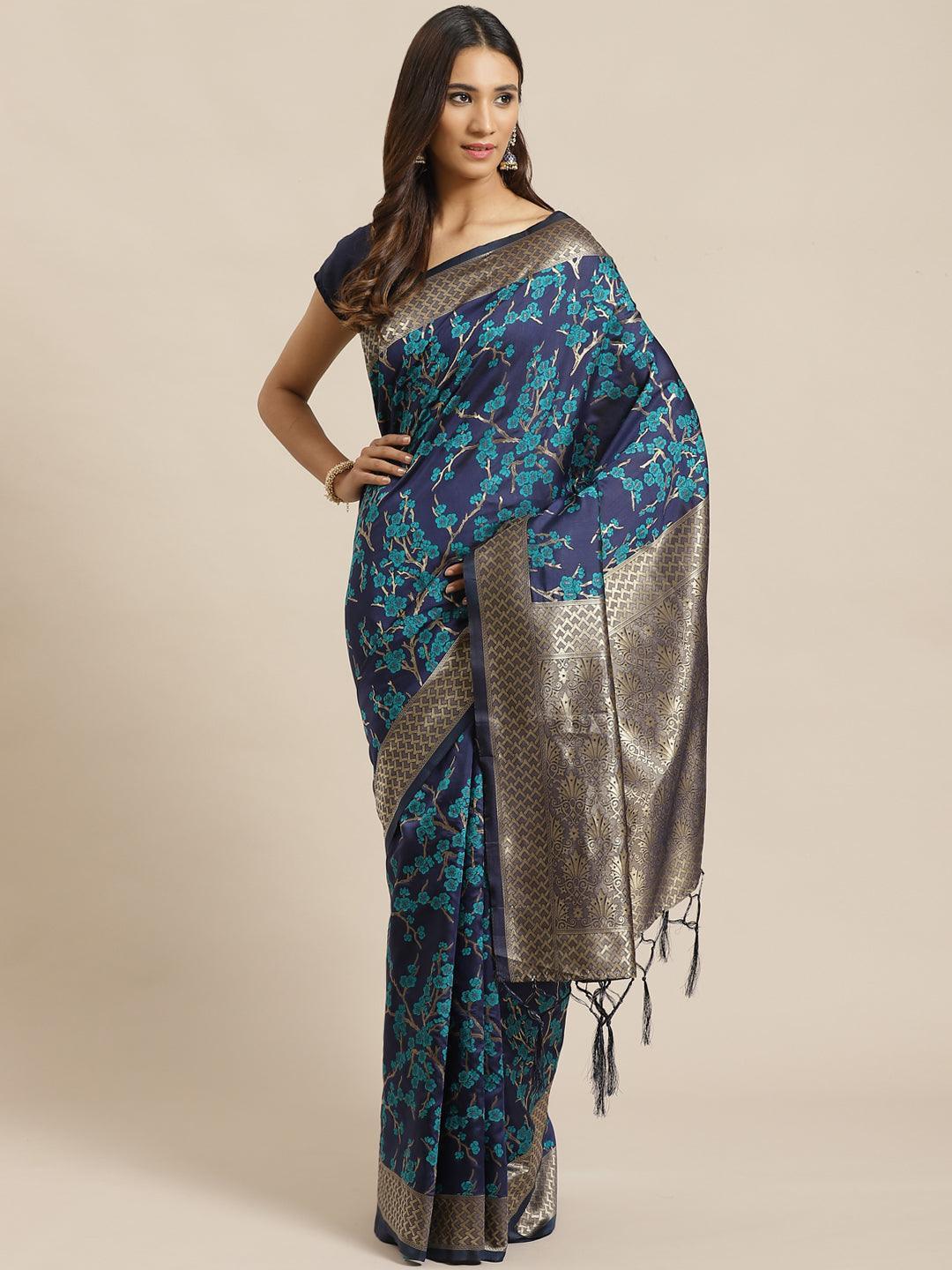 Blue Woven Design Silk Saree - ShopLibas