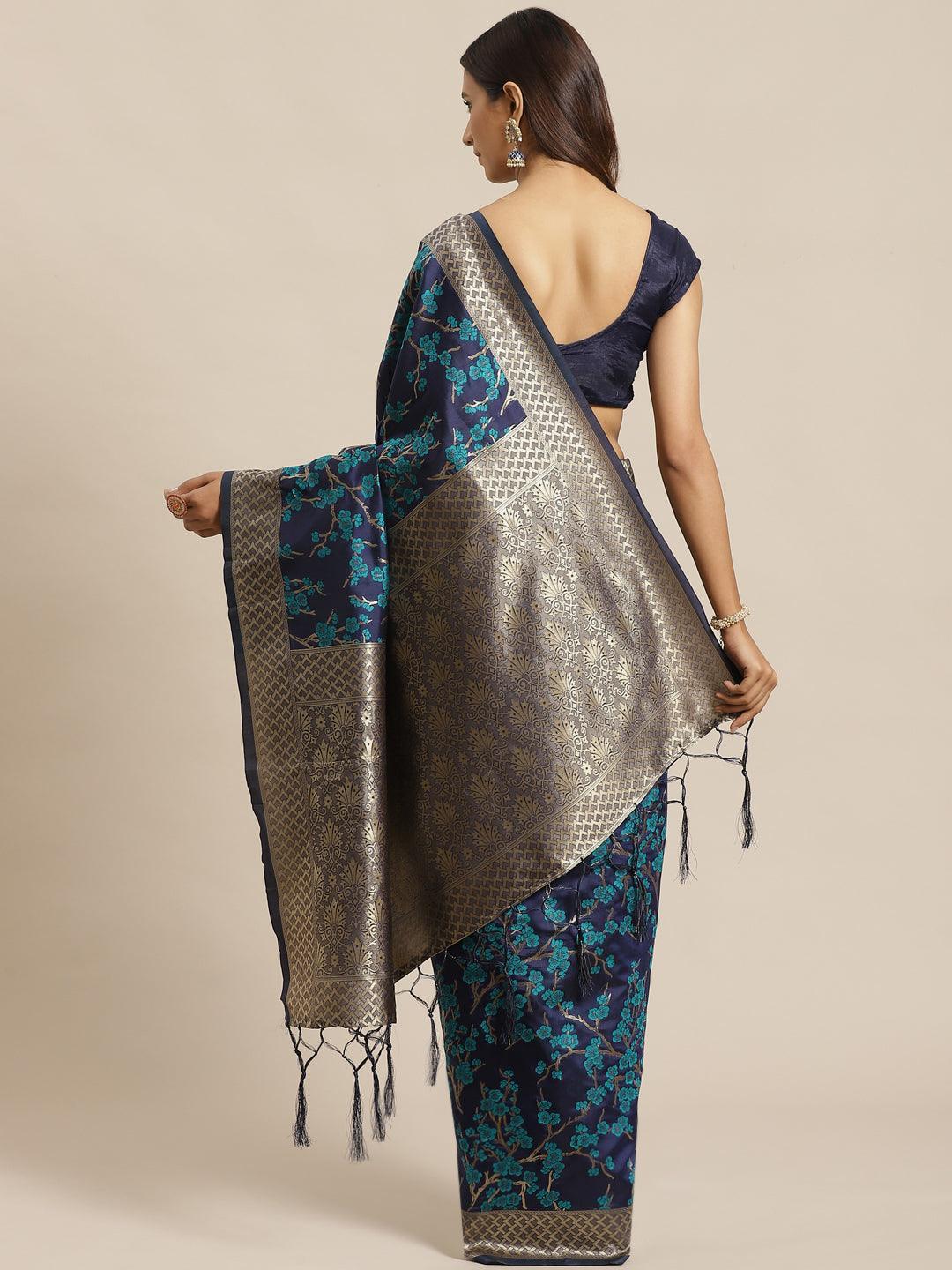 Blue Woven Design Silk Saree - ShopLibas