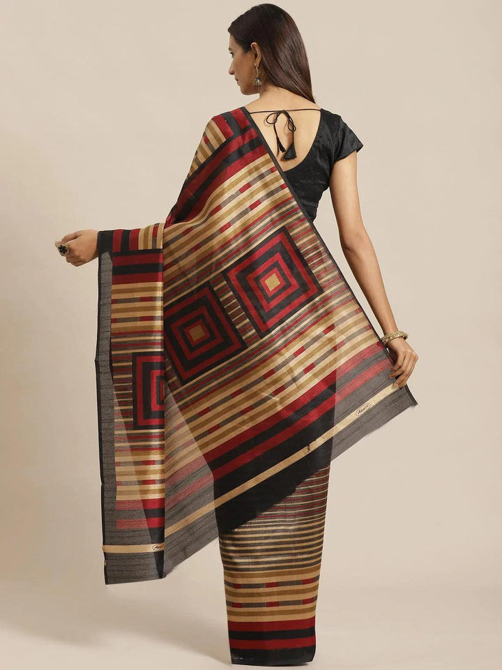 Beige Striped Silk Blend Saree - ShopLibas