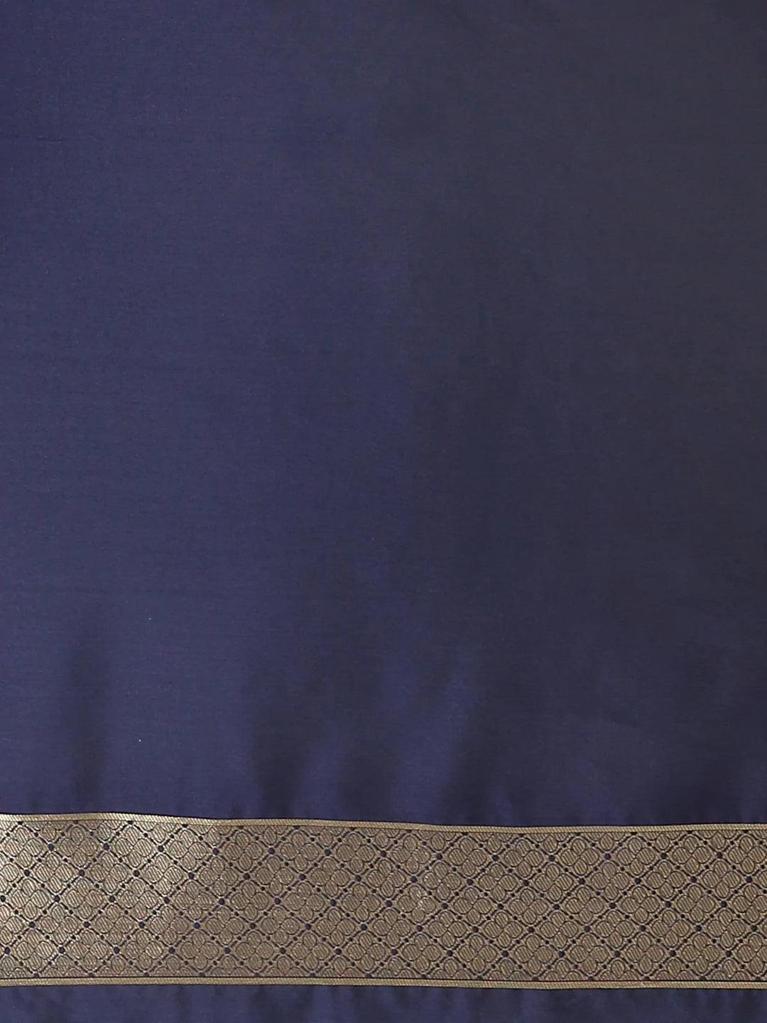 Navy Blue Woven Design Silk Saree - ShopLibas