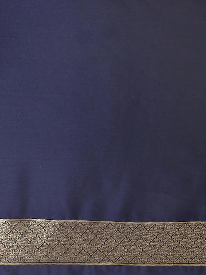 Navy Blue Woven Design Silk Saree - ShopLibas