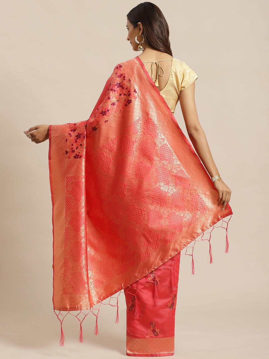 Pink Woven Design Silk Saree