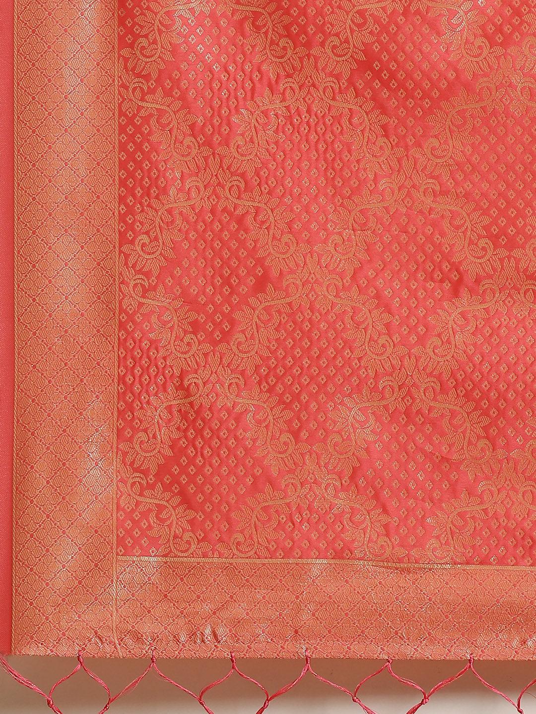 Pink Woven Design Silk Saree - ShopLibas