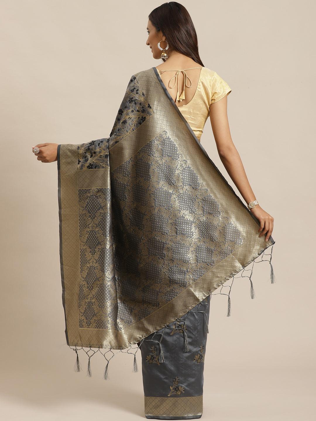 Grey Woven Design Silk Saree